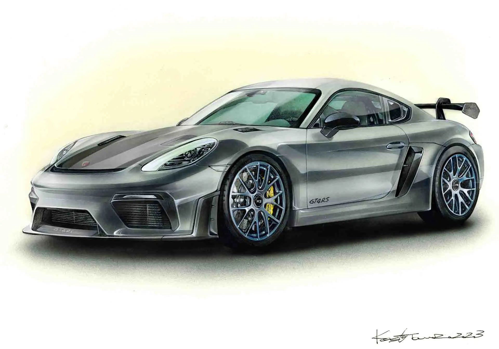 ポルシェ718 Cayman GT4 RSの手描きオーダーイラスト