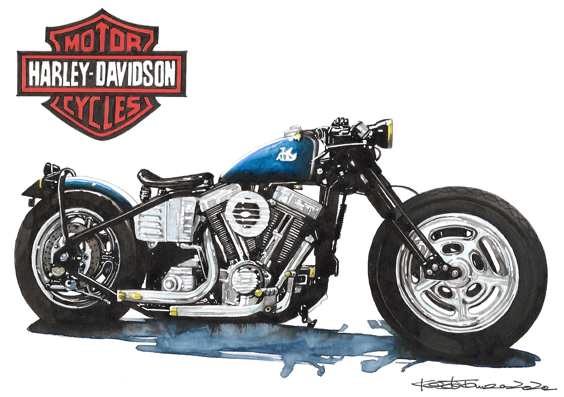ハーレーの手描きバイク絵イラスト