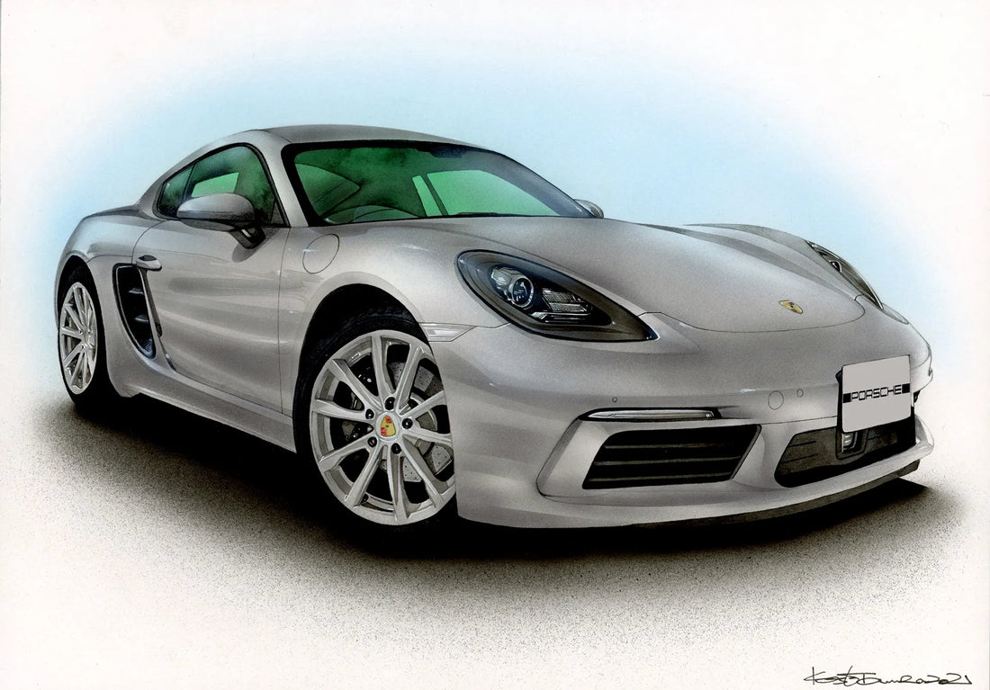 ポルシェ718ケイマンの手描きオーダー車絵イラスト