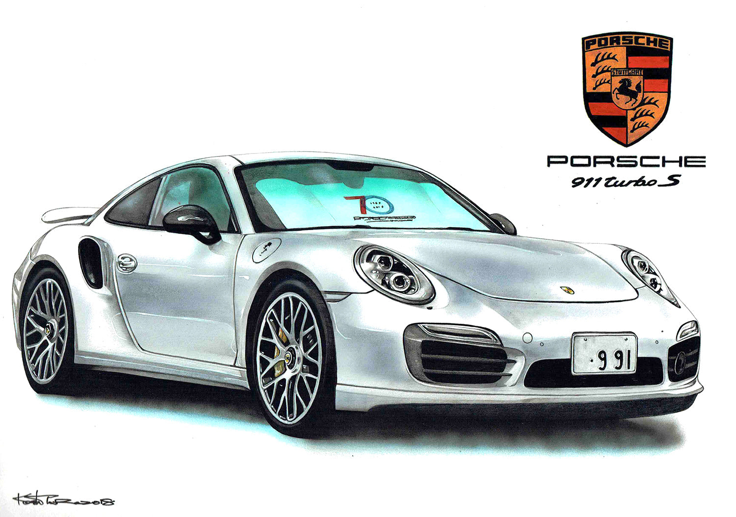 porsche911turboSの水彩画オーダーイラスト