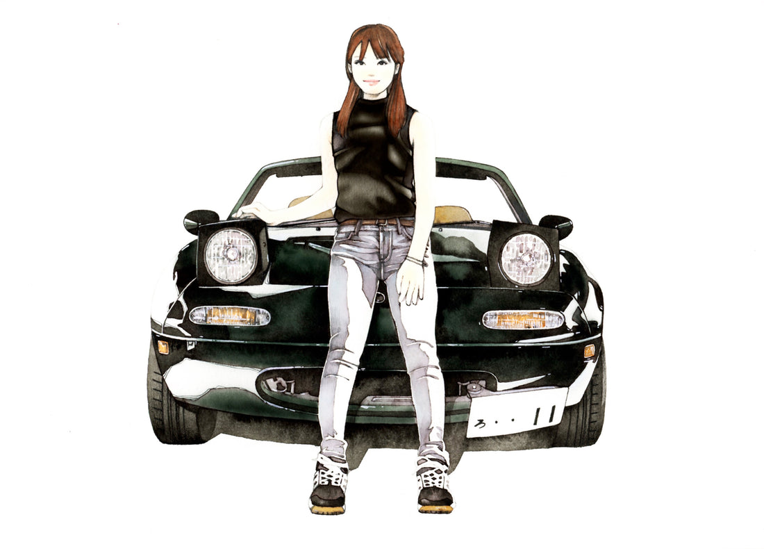 なおちょびさんとロードスターを描いた車絵イラスト