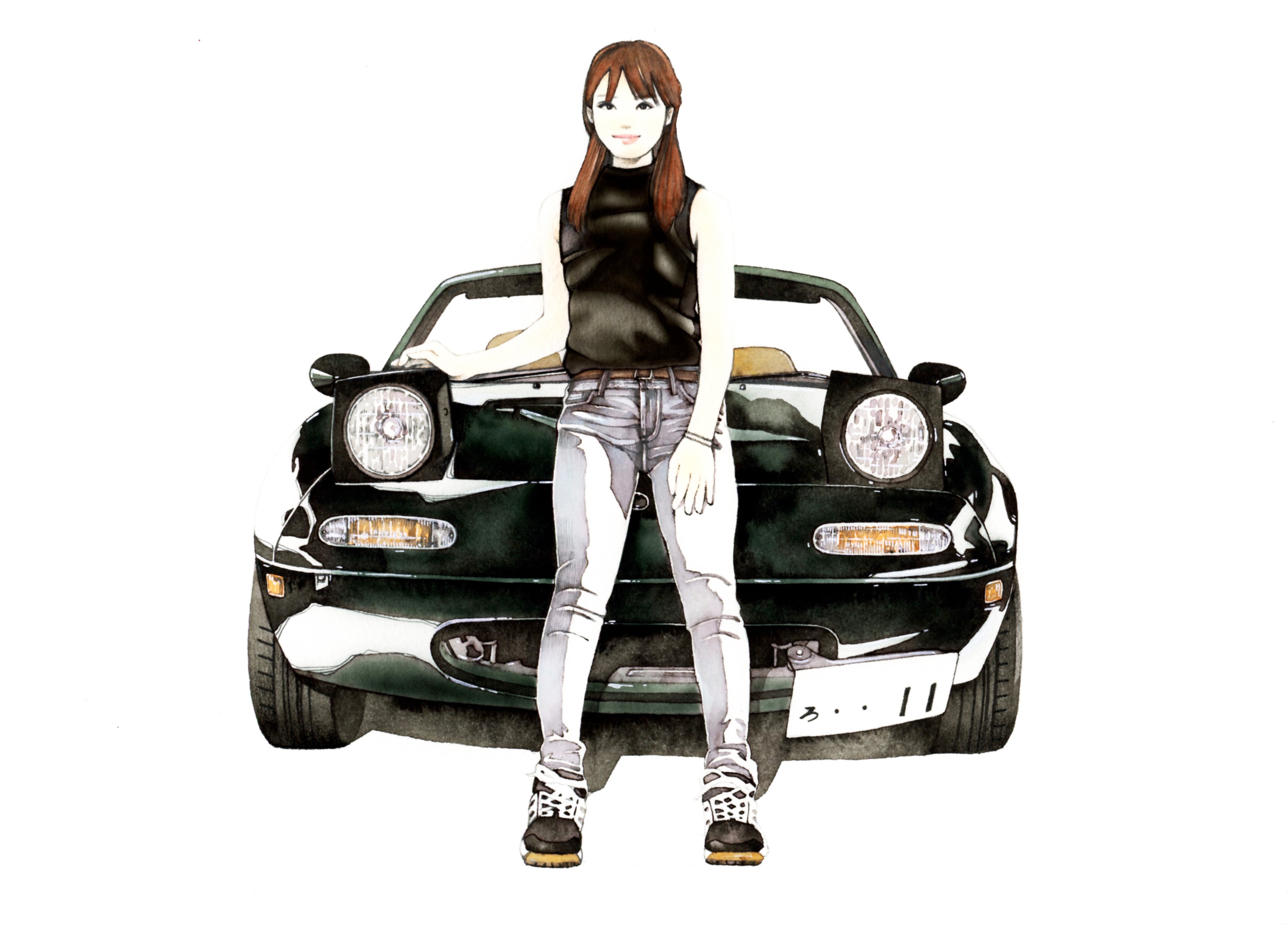 なおちょびさんとロードスターを描いた車絵イラスト