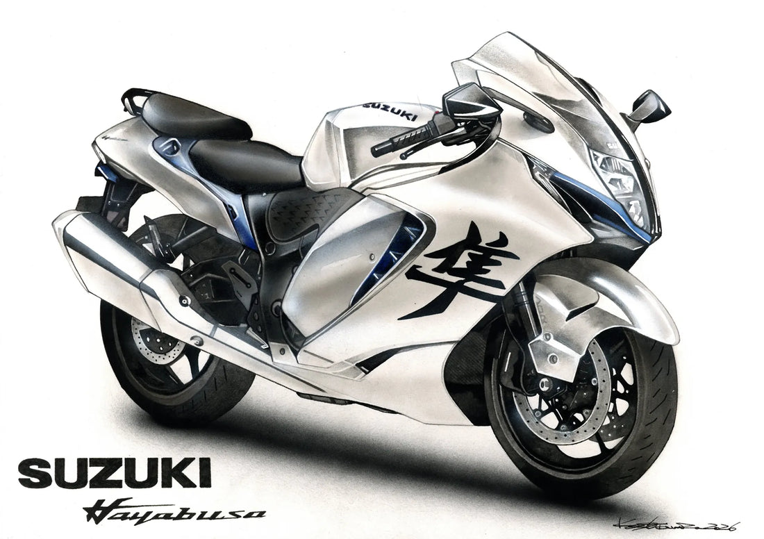 スズキ隼の手描きバイク絵イラスト