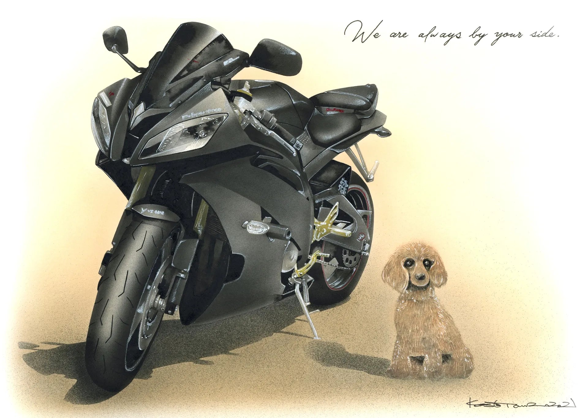 YZF-R1と愛犬のオーダーバイク絵イラスト