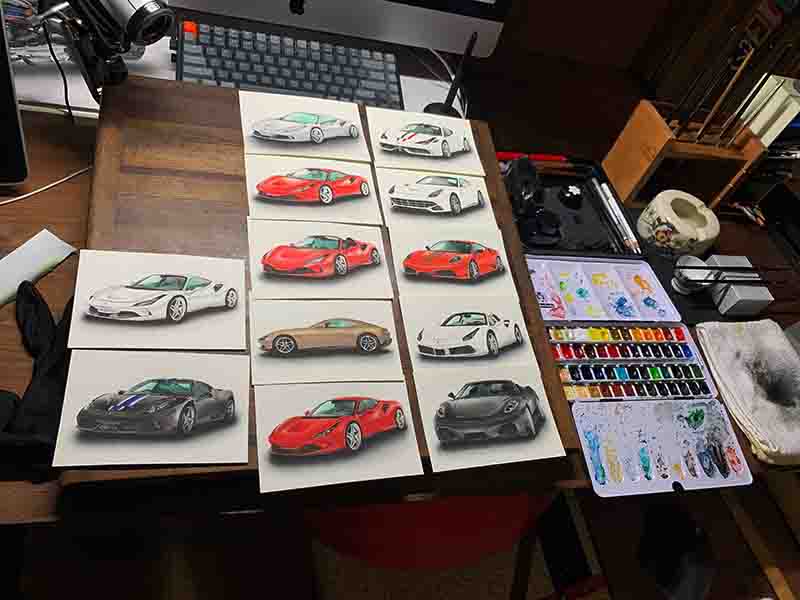コーンズ大阪様の納車記念品のフェラーリ手描きイラスト
