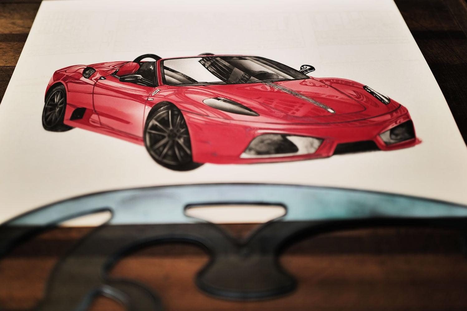 フェラーリF430スクーデリアをエアブラシと水彩で描いたリアルな手描きオーダーイラスト