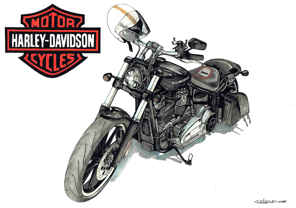 ハーレーダビッドソンの手描きバイク絵イラスト