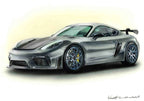 ポルシェ718ケイマンGT3RSのリアル手描き車絵イラスト