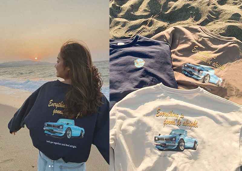 車のイラストをプリントしたマイシュガーベイブのトレーナー