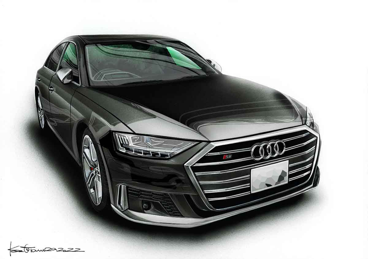 アウディS8のオーダー車絵イラスト