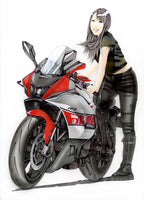 バイク女子の手描き水彩イラスト