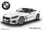 墨で描かれたZ4のモノクロイラスト｜精密な自動車アート作品