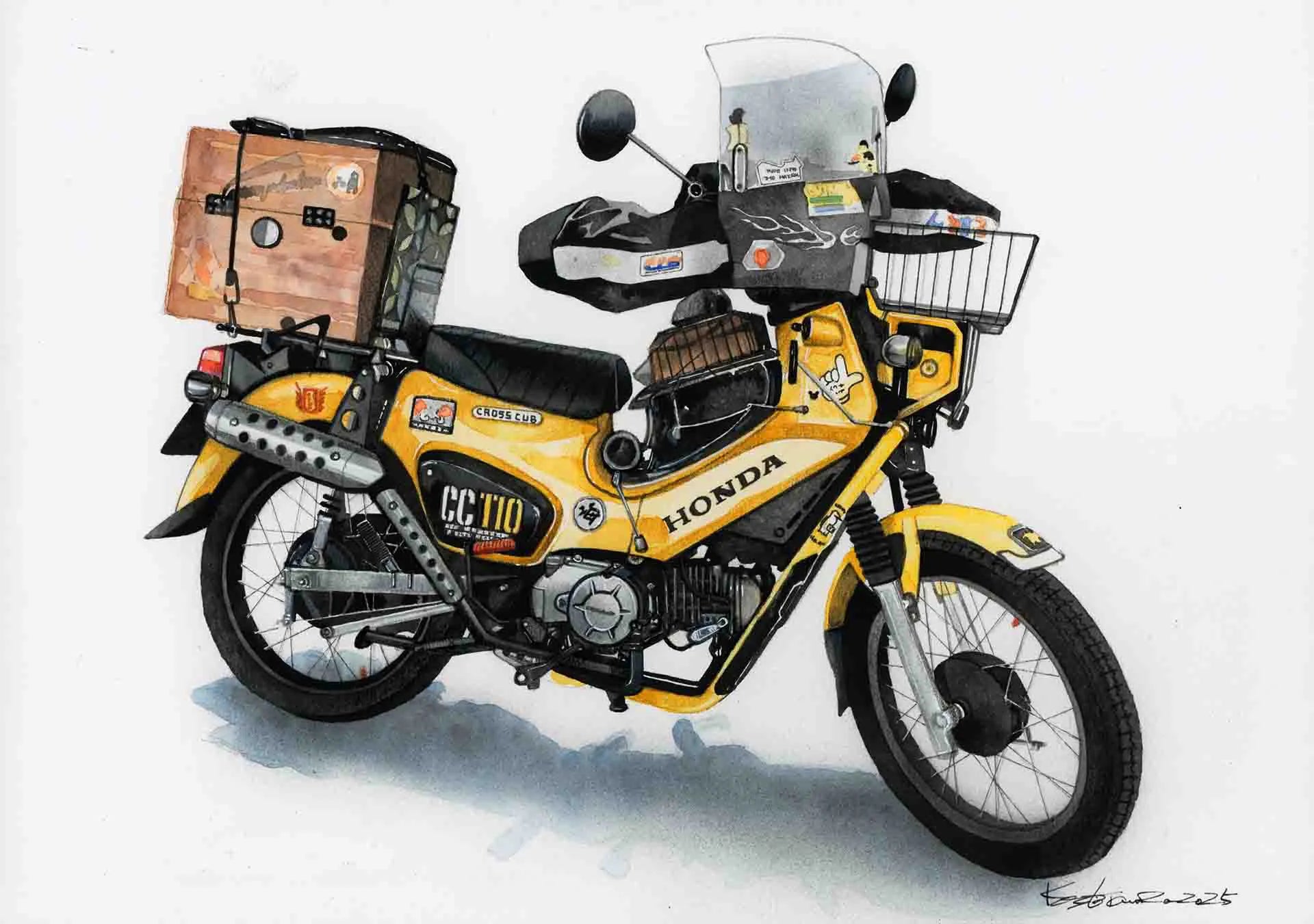 クロスカブ110のリアルタッチ手描きイラスト、バイクイラストオーダー作品例