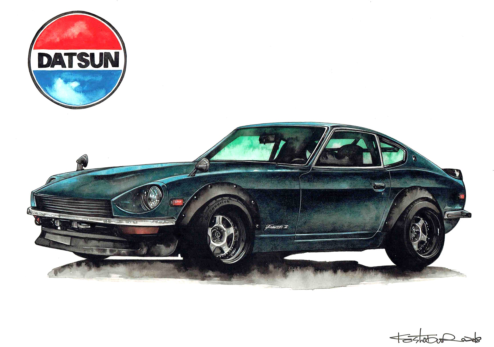 ダットサン240Zを水彩で描いたイラスト