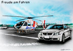 ドクターヘリとBMWの車水彩画オーダーアート