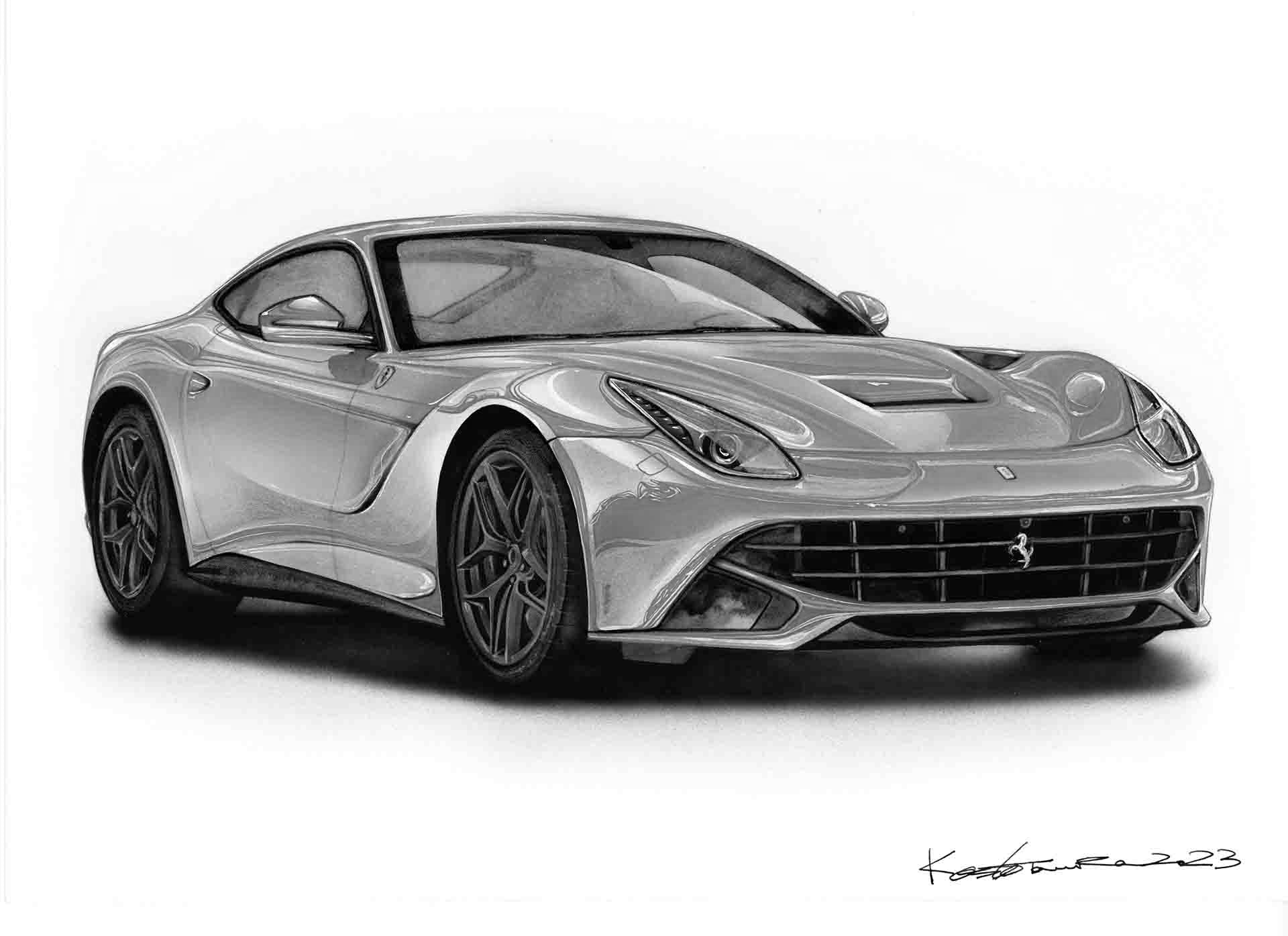 愛車のフェラーリを形にしたリアルな手描き車イラスト｜誕生日や記念日のプレゼントにおすすめ