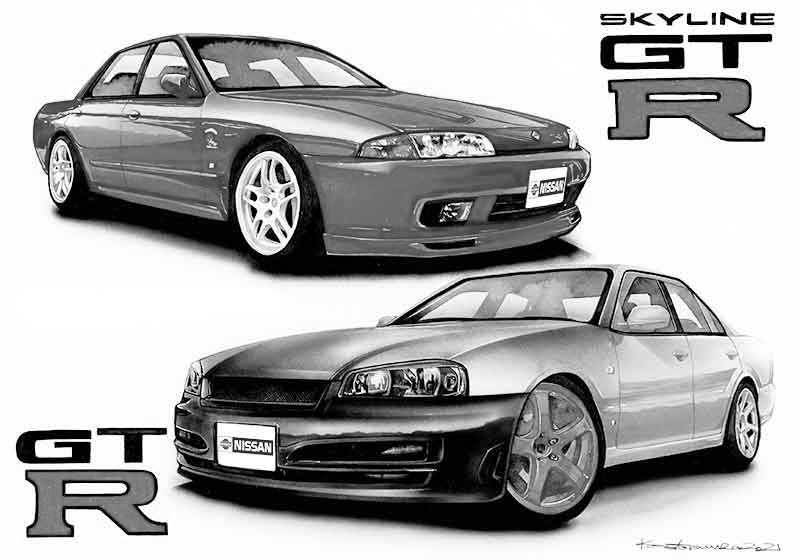 愛車のGT-Rを形にしたリアルな手描き車イラスト｜誕生日や記念日のプレゼントにおすすめ