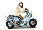 ホンダシャリーと女性の手描きバイク絵イラスト