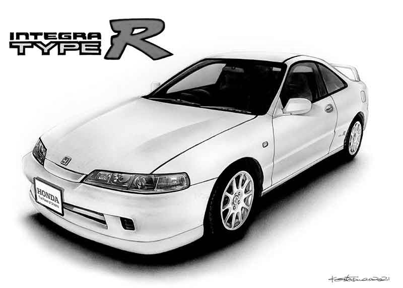 車イラスト 手描き リアル モノクロ｜愛車の記念・誕生日プレゼントに人気のオーダー作品