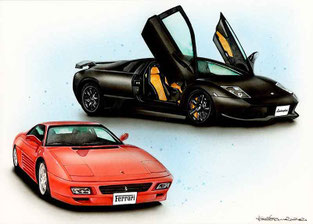 フェラーリとランボルギーニのオーダー車絵イラスト