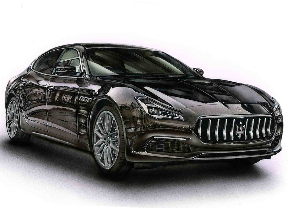 マセラティクアトロポルテの手描きオーダー車絵イラスト