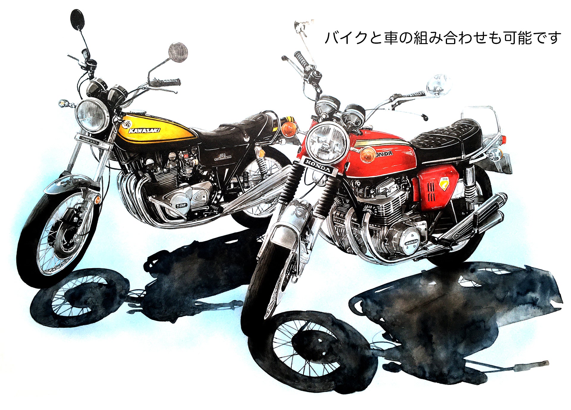 バイク2台を描いたイラスト