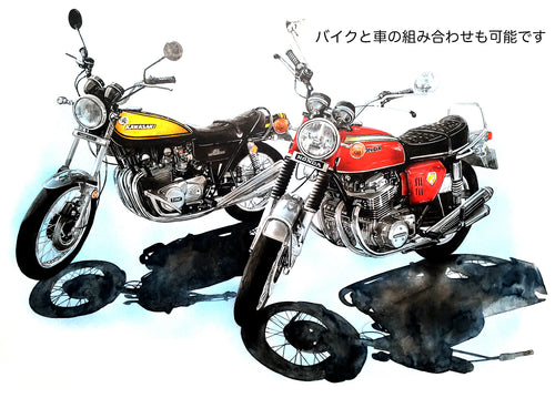 バイク2台を描いたイラスト