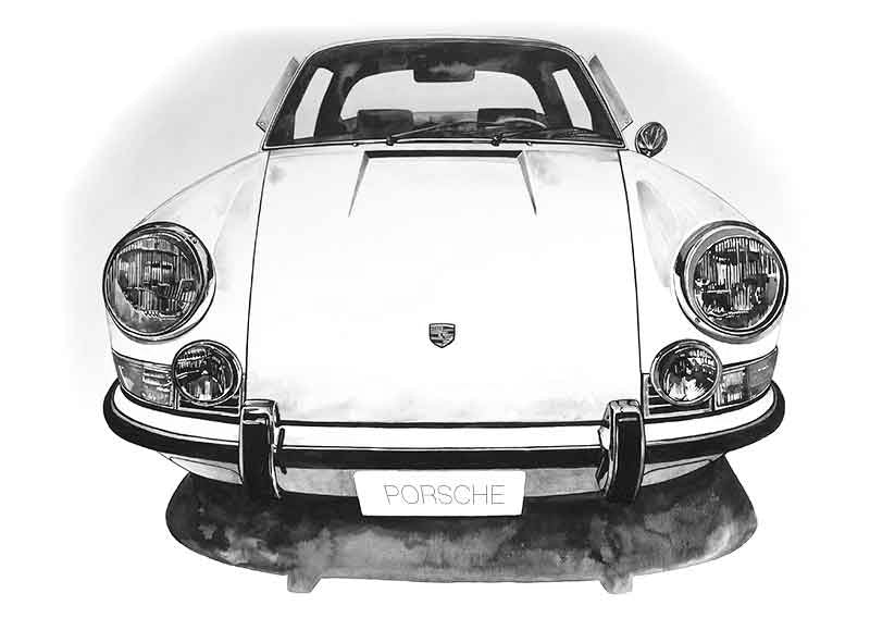 愛車のポルシェを形にしたリアルな手描き車イラスト｜誕生日や記念日のプレゼントにおすすめ
