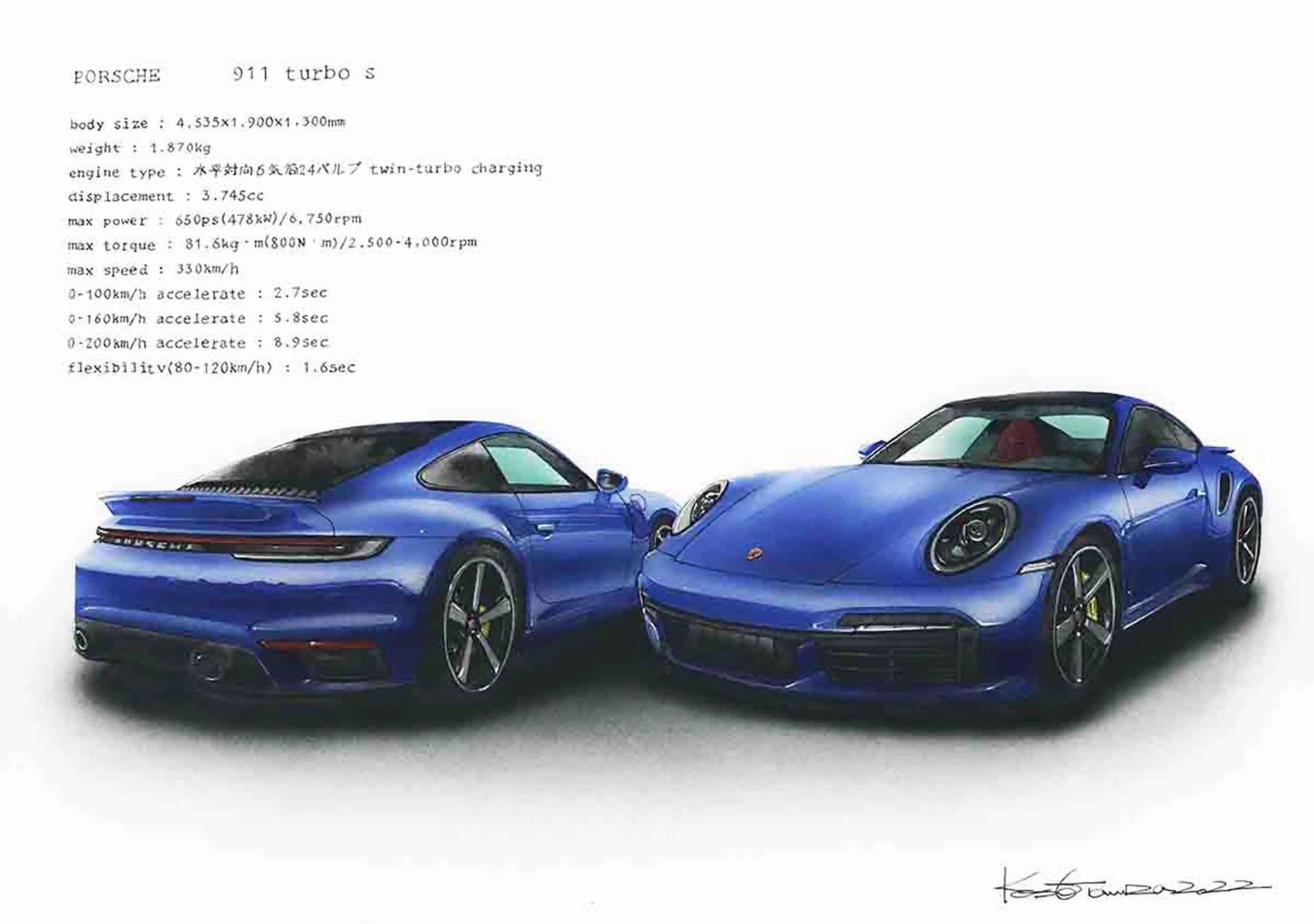 ポルシェ911ターボSのリアル車絵イラスト