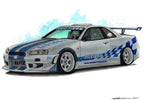 ワイルドスピード風R34GT-Rの手描き車絵イラスト