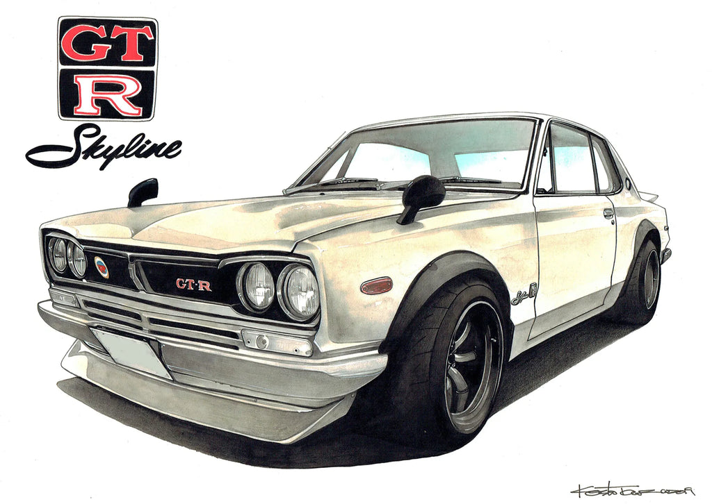 スカイラインGT-Rハコスカの手描き車絵イラスト
