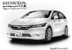 手描きでリアルに描かれたホンダストリームのモノクロイラスト｜精密な自動車アート作品