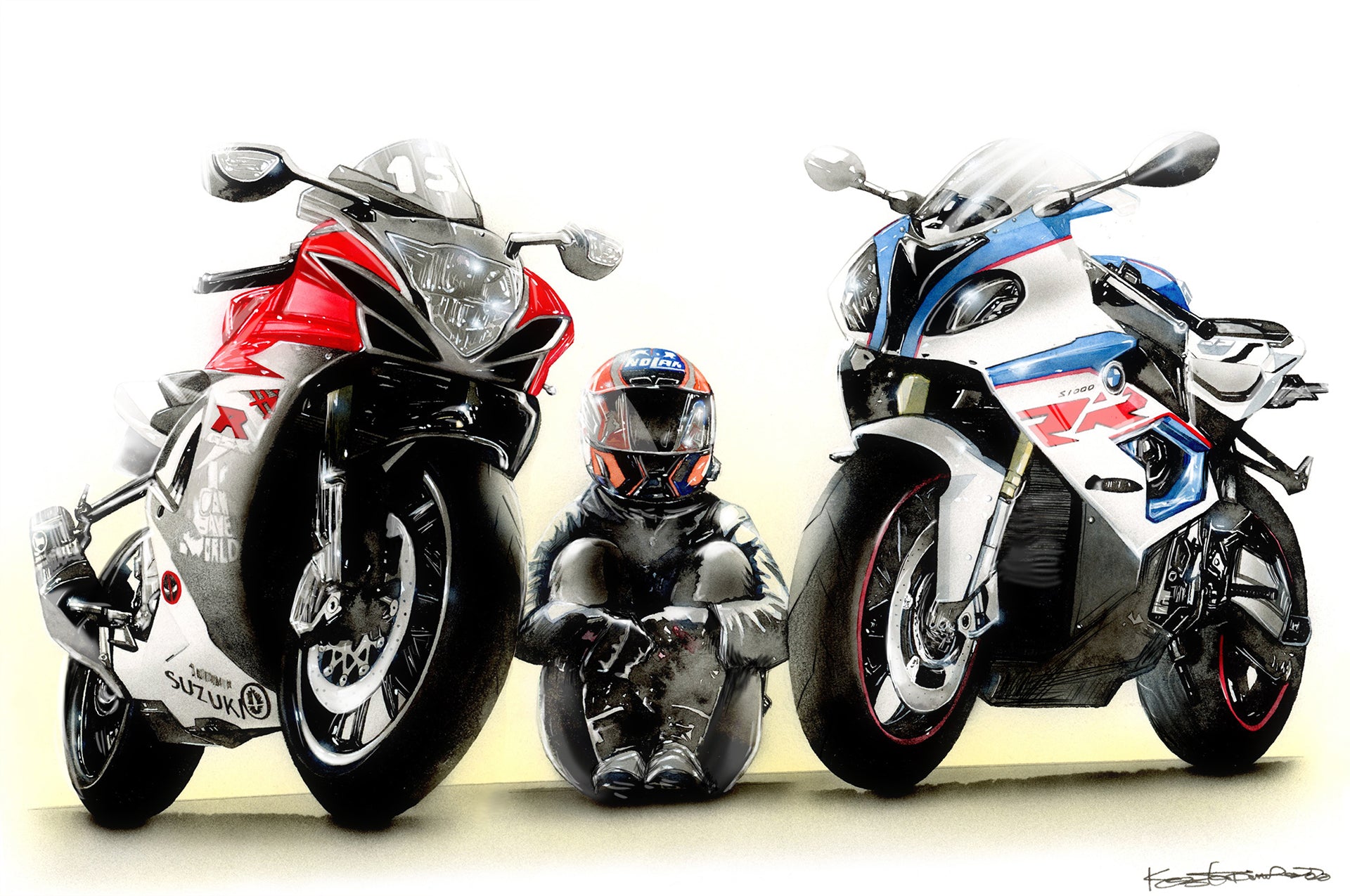 バイクとオーナーを描いたオーダーイラスト