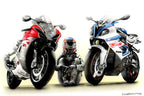 スズキとBMWとバイク女子の手描き水彩画イラスト
