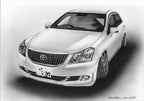 手描きで精密に描写されたトヨタ車のモノクロイラスト作品