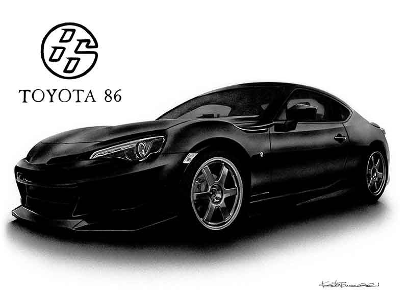 トヨタ86の思い出を形にしたリアルな手描き車イラスト｜誕生日や記念日のプレゼントにおすすめ