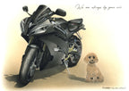 YZFR1とペット犬のオーダー水彩画
