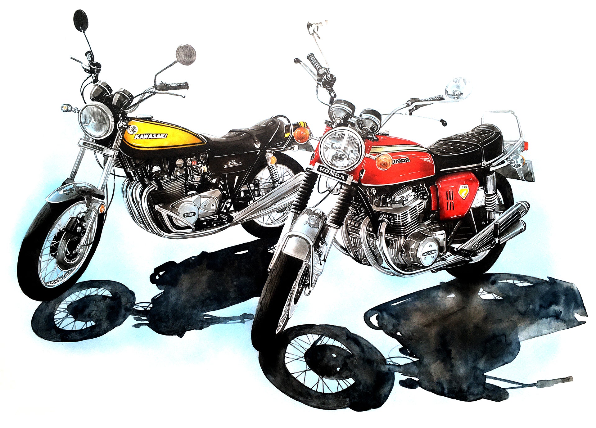 カワサキZ1とホンダCB750の手描きオーダーイラスト