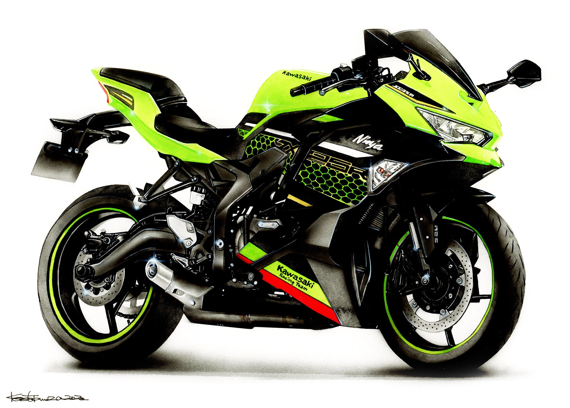 ライムグリーンのカワサキバイク絵イラスト